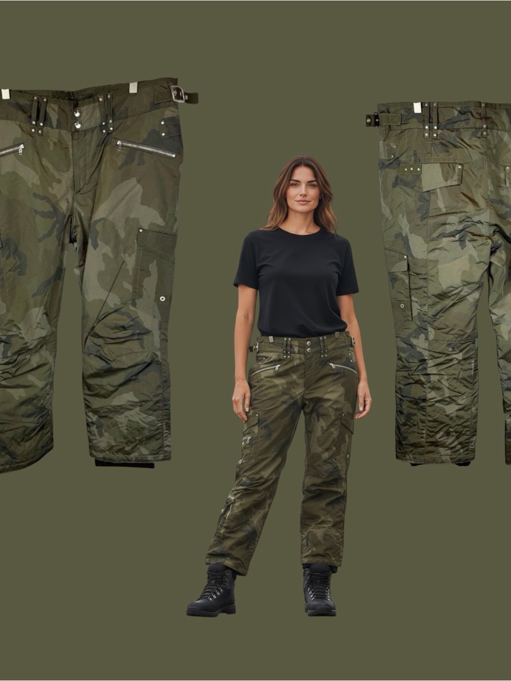 Bogner Olive Green Camo Straight-Leg Ski Snow Pants Cargo Style. NWOT